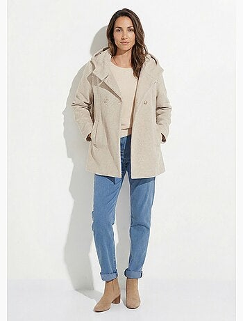 Veste manteau courte lainage capuche - Afibel