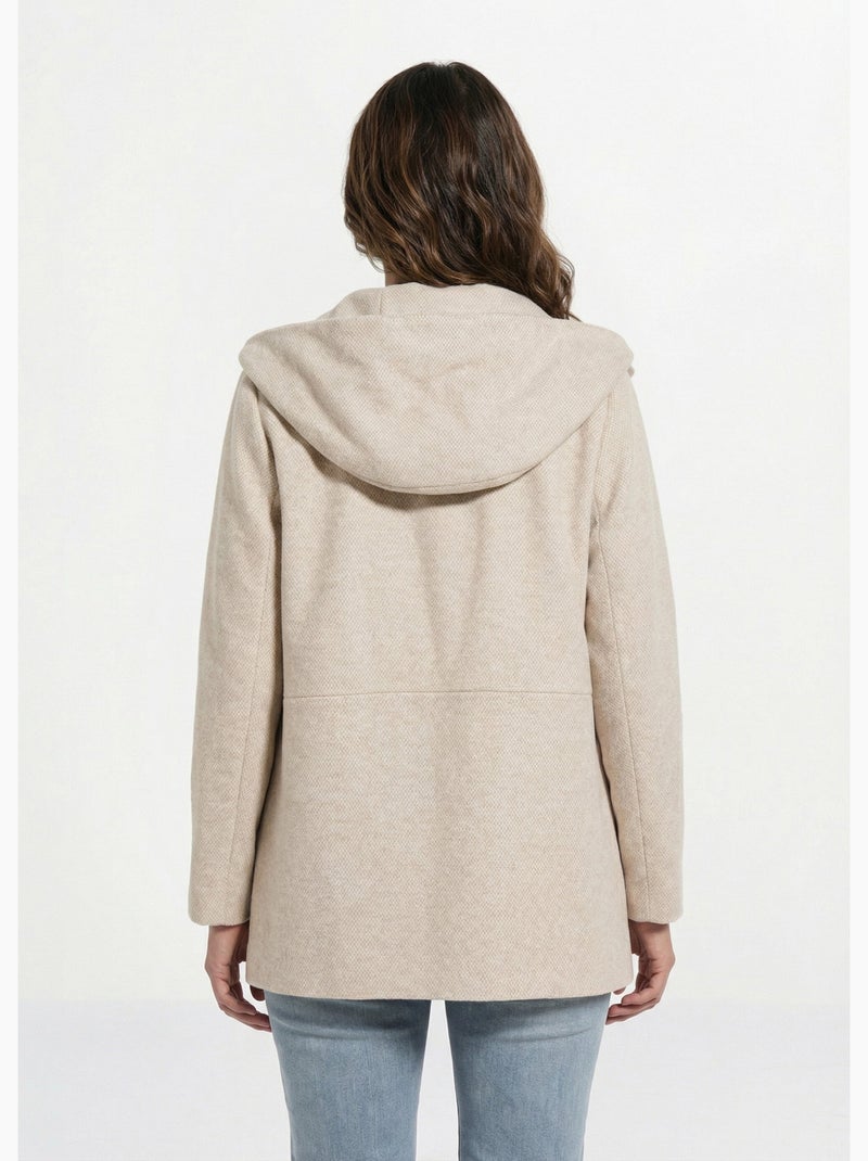 Veste manteau courte lainage capuche - Afibel Beige - Kiabi