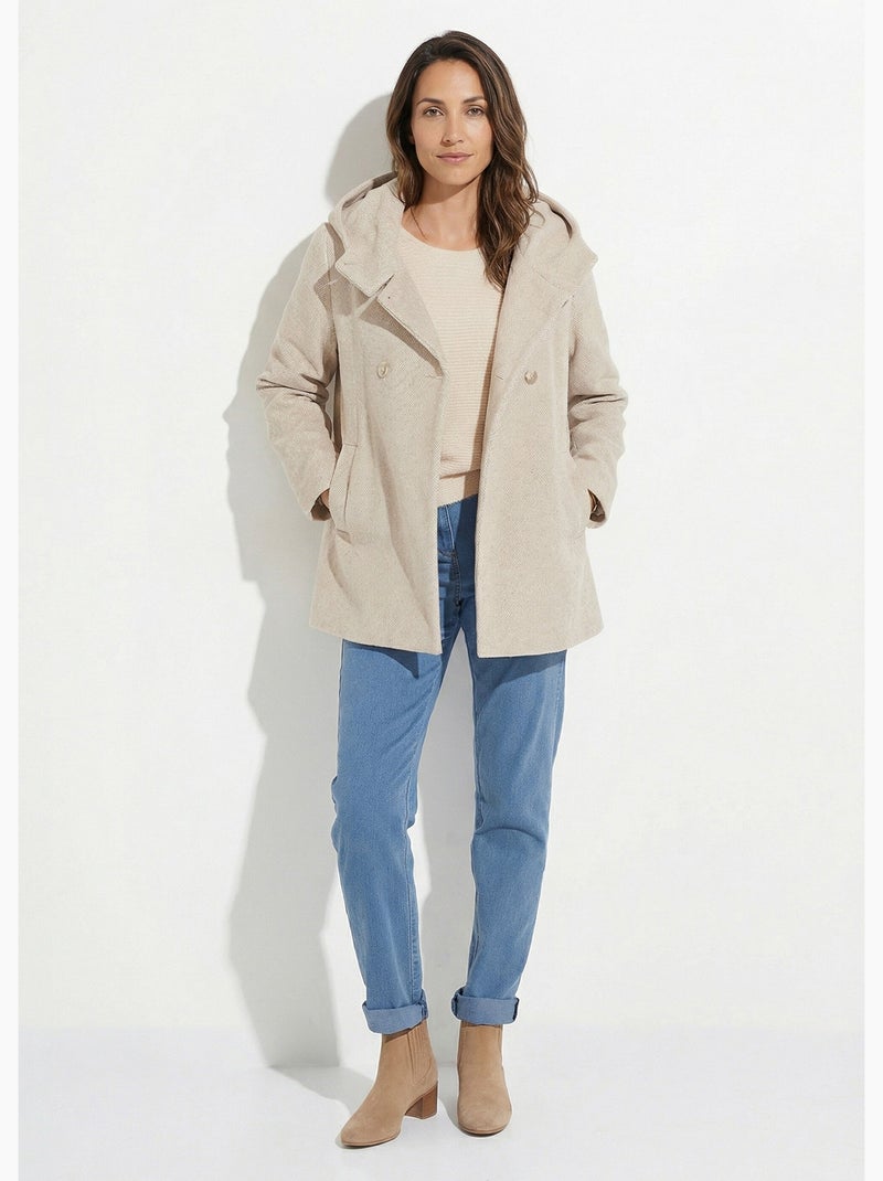Veste manteau courte lainage capuche - Afibel Beige - Kiabi
