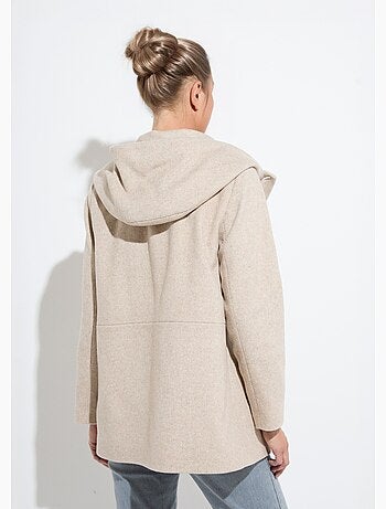 Veste manteau lainage tweed double boutonnage capuche - Afibel