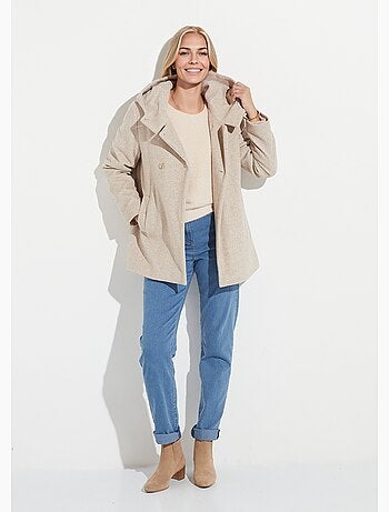 Veste manteau lainage tweed double boutonnage capuche - Afibel