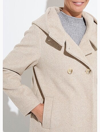 Veste manteau lainage tweed double boutonnage capuche - Afibel
