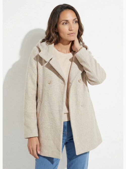 Veste manteau lainage tweed double boutonnage capuche - Afibel - Kiabi