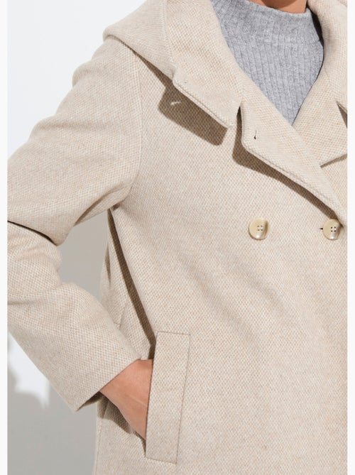 Veste manteau lainage tweed double boutonnage capuche - Afibel - Kiabi