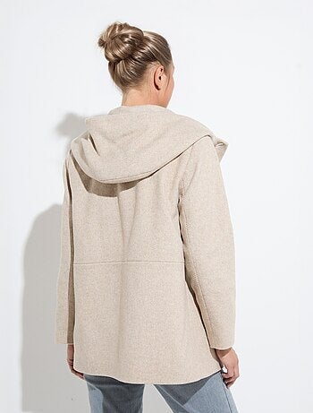 Veste manteau lainage tweed double boutonnage capuche