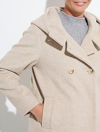 Veste manteau lainage tweed double boutonnage capuche