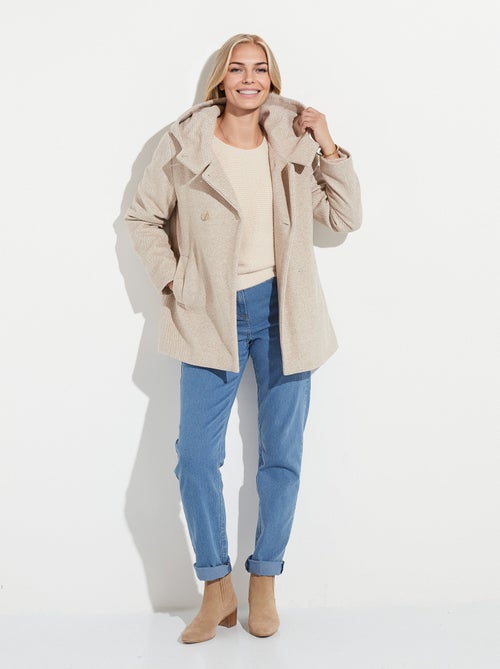 Veste manteau lainage tweed double boutonnage capuche - Kiabi