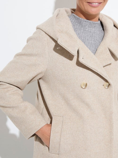 Veste manteau lainage tweed double boutonnage capuche - Kiabi