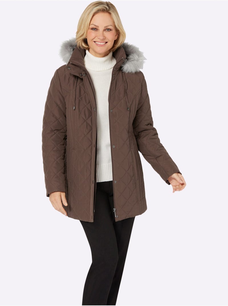 Veste matelassée à capuche avec col montant et poches raglan - Taille standard - Moda Vilona Marron/Choco - Kiabi
