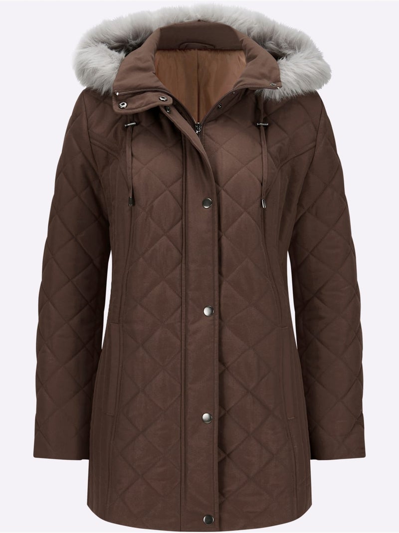 Veste matelassée à capuche avec col montant et poches raglan - Taille standard - Moda Vilona Marron/Choco - Kiabi
