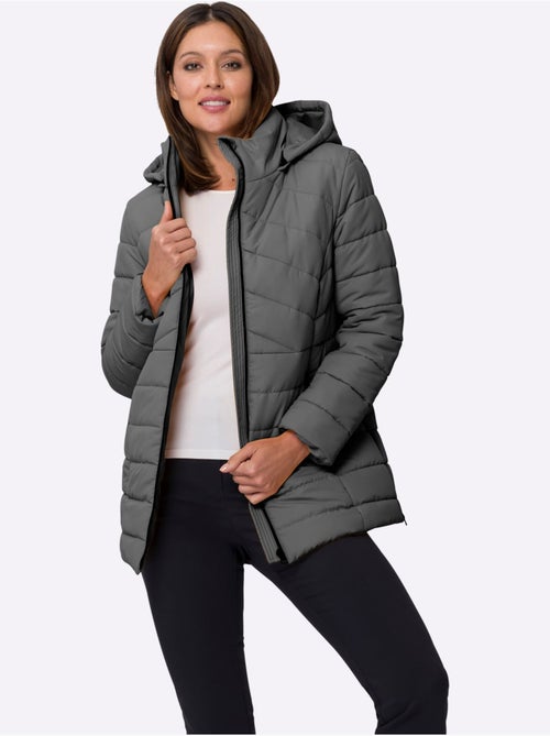 Veste matelassée à capuche avec poches zippées et glissière longue - taille standard - moda vilona - Kiabi