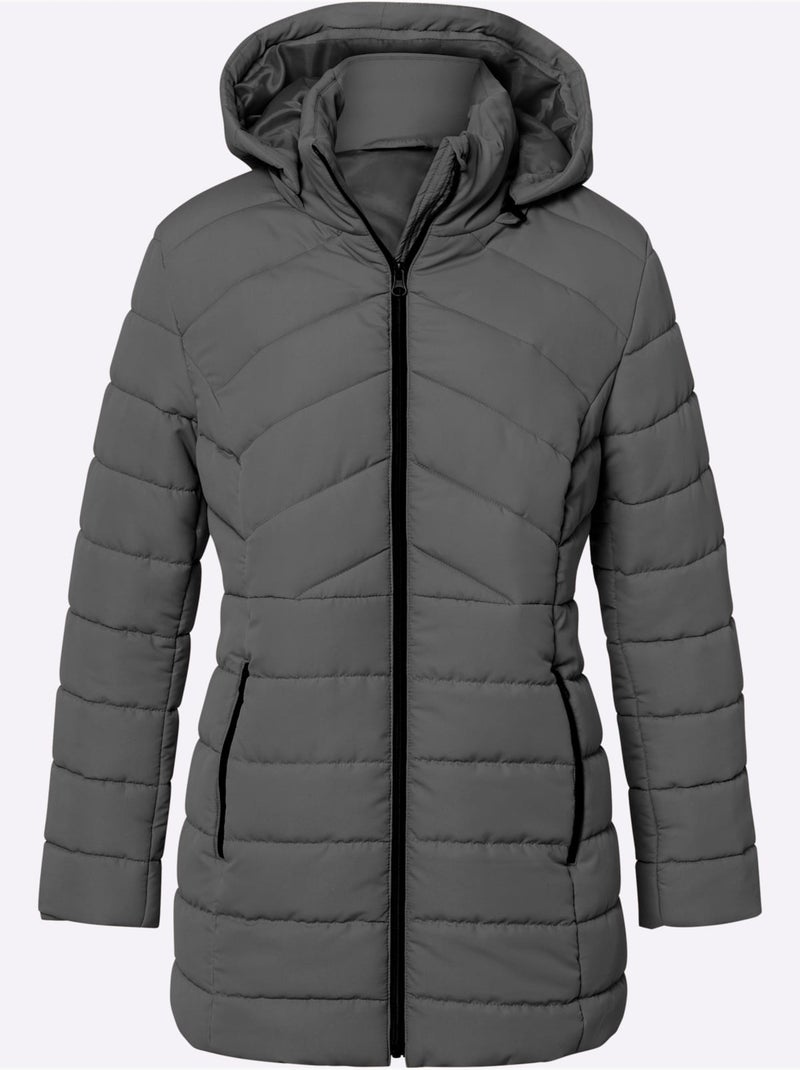 Veste matelassée à capuche avec poches zippées et glissière longue - taille standard - moda vilona gris anthracite - Kiabi