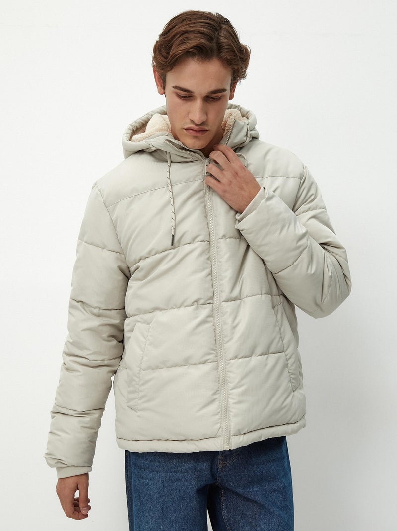 Veste matelassée à capuche intérieure en Sherpa Gris - Kiabi