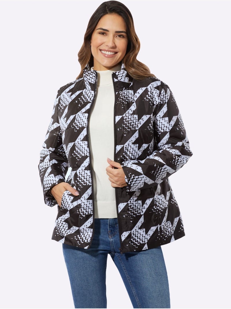 Veste matelassée à motifs pied-de-poule avec col montant et poches - taille standard - moda vilona Noir Beige Noir - Kiabi