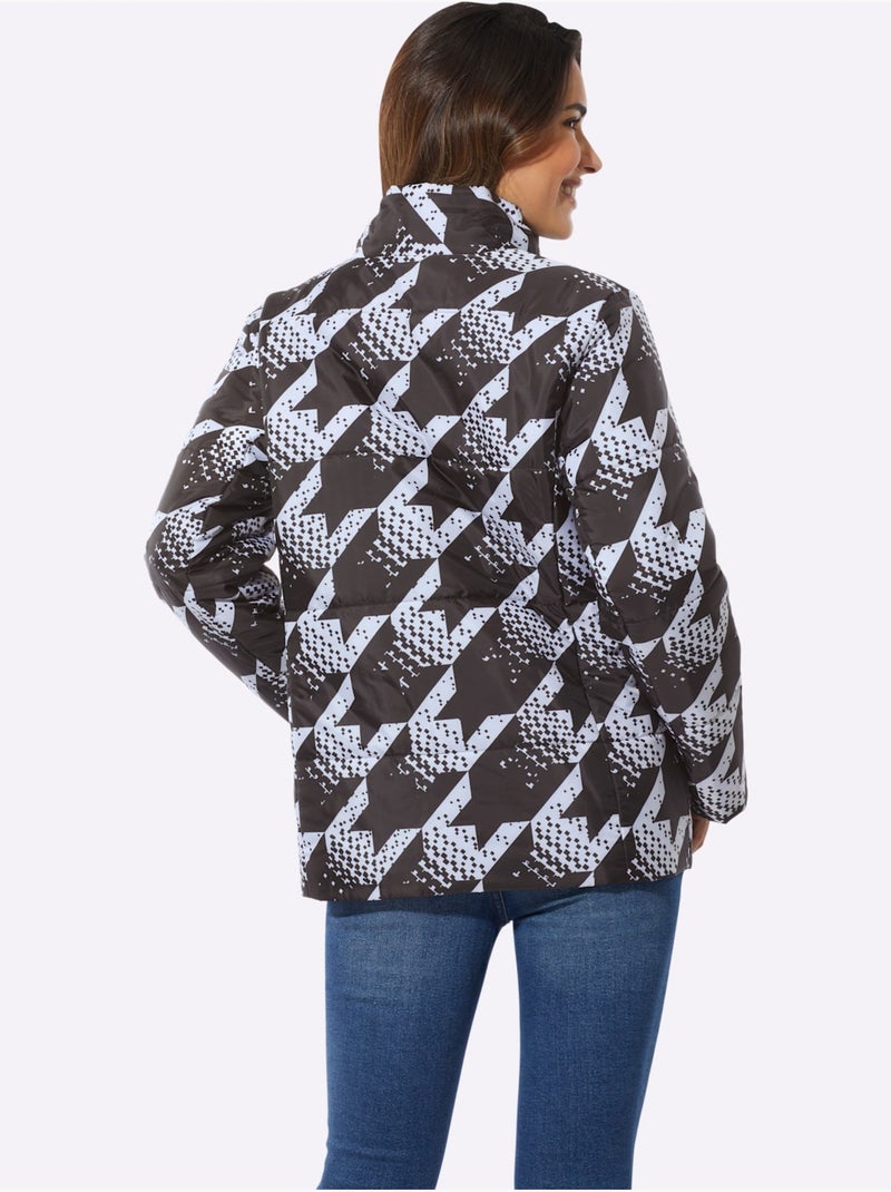Veste matelassée à motifs pied-de-poule avec col montant et poches - taille standard - moda vilona Noir Beige Noir - Kiabi