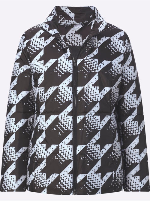 Veste matelassée à motifs pied-de-poule avec col montant et poches - taille standard - moda vilona - Kiabi Veste matelassée à motifs pied-de-poule avec col montant et poches - taille standard - moda vilona - Kiabi