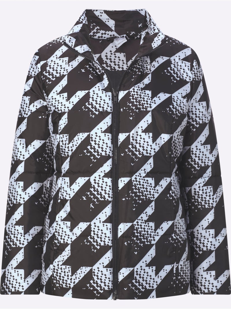 Veste matelassée à motifs pied-de-poule avec col montant et poches - taille standard - moda vilona Noir Beige Noir - Kiabi