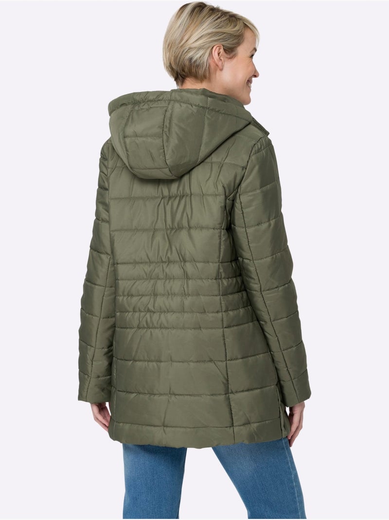 Veste matelassée avec capuche et fentes latérales ajustables - taille standard - moda vilona Kaki - Kiabi