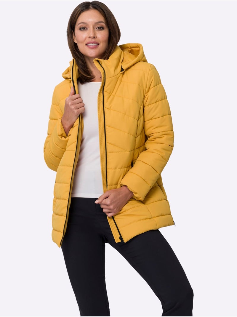 Veste matelassée avec capuche et poches zippées - taille standard - moda vilona Ocre - Kiabi