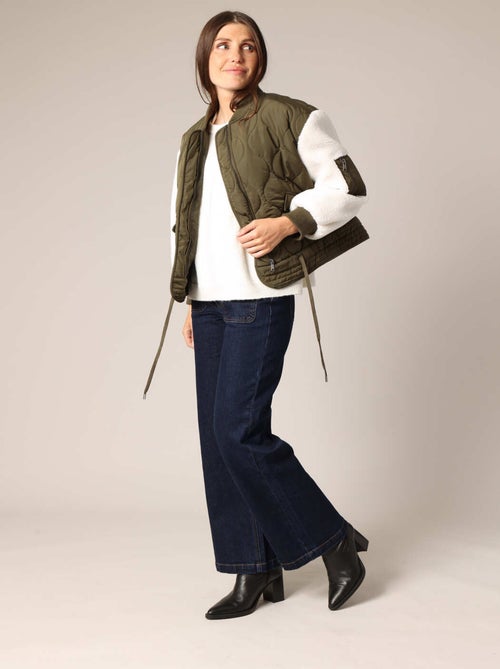 Veste matelassée bicolore avec manches effet sherpa 'Deeluxe' - Kiabi