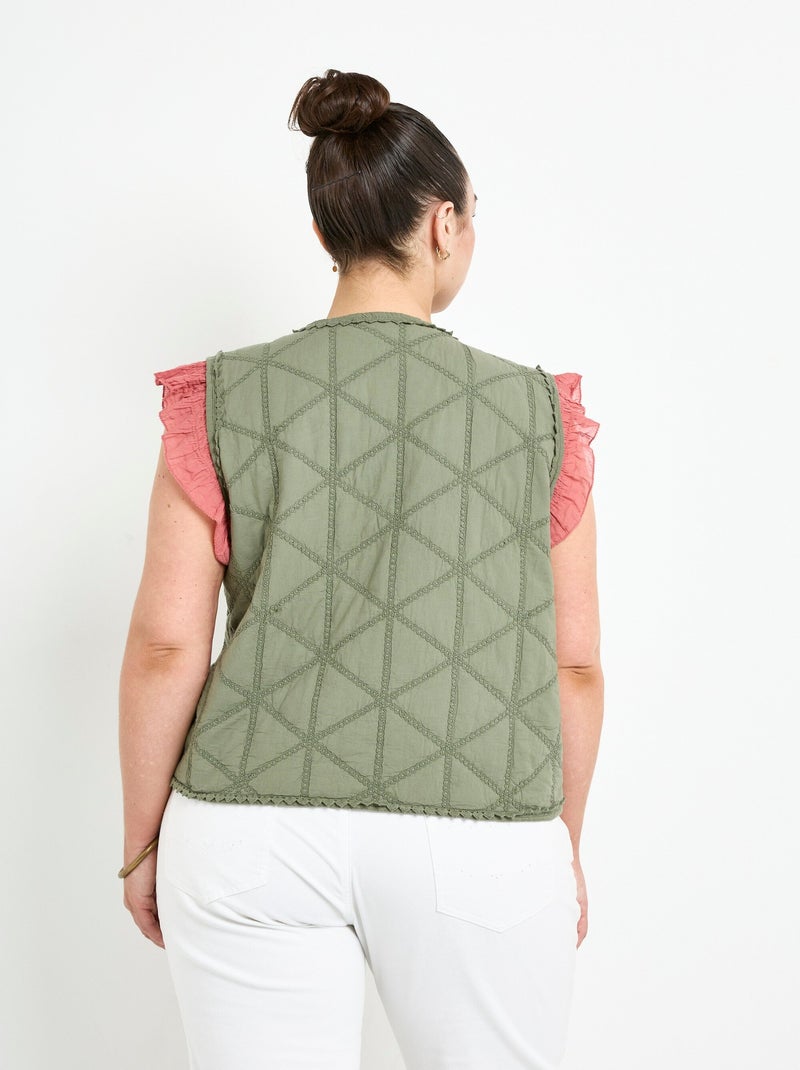 Veste matelassée brodée sans manches - AFIBEL Kaki - Kiabi