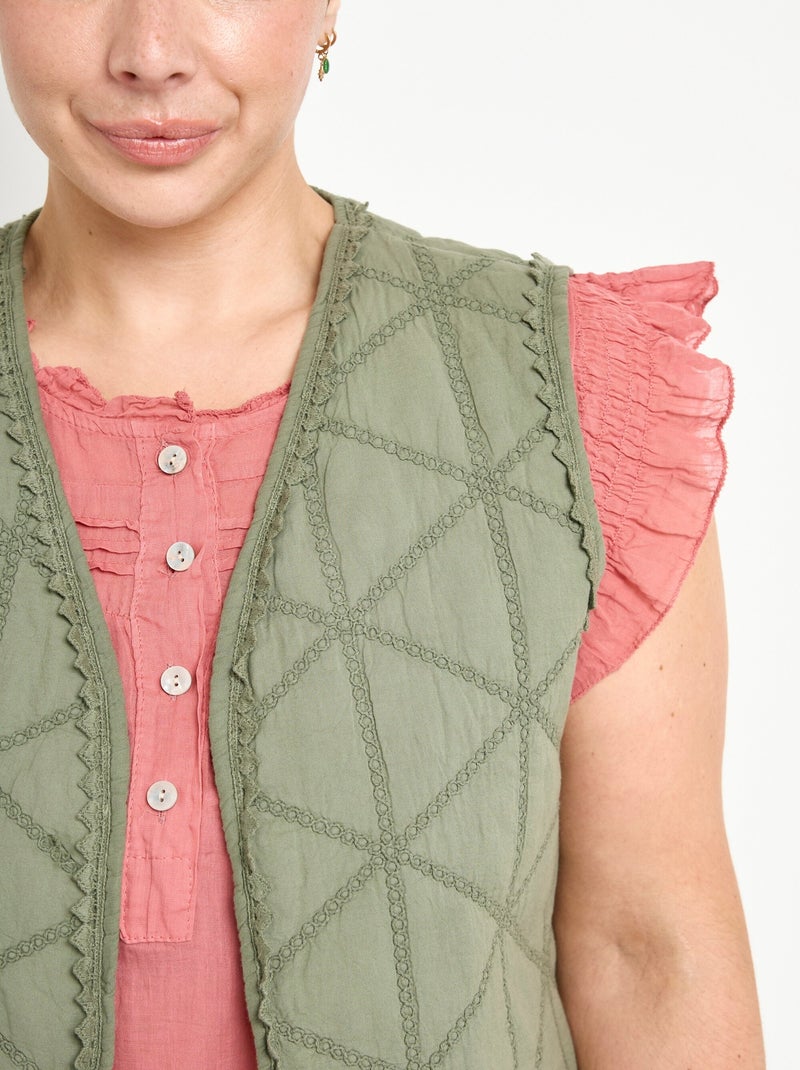 Veste matelassée brodée sans manches - AFIBEL Kaki - Kiabi