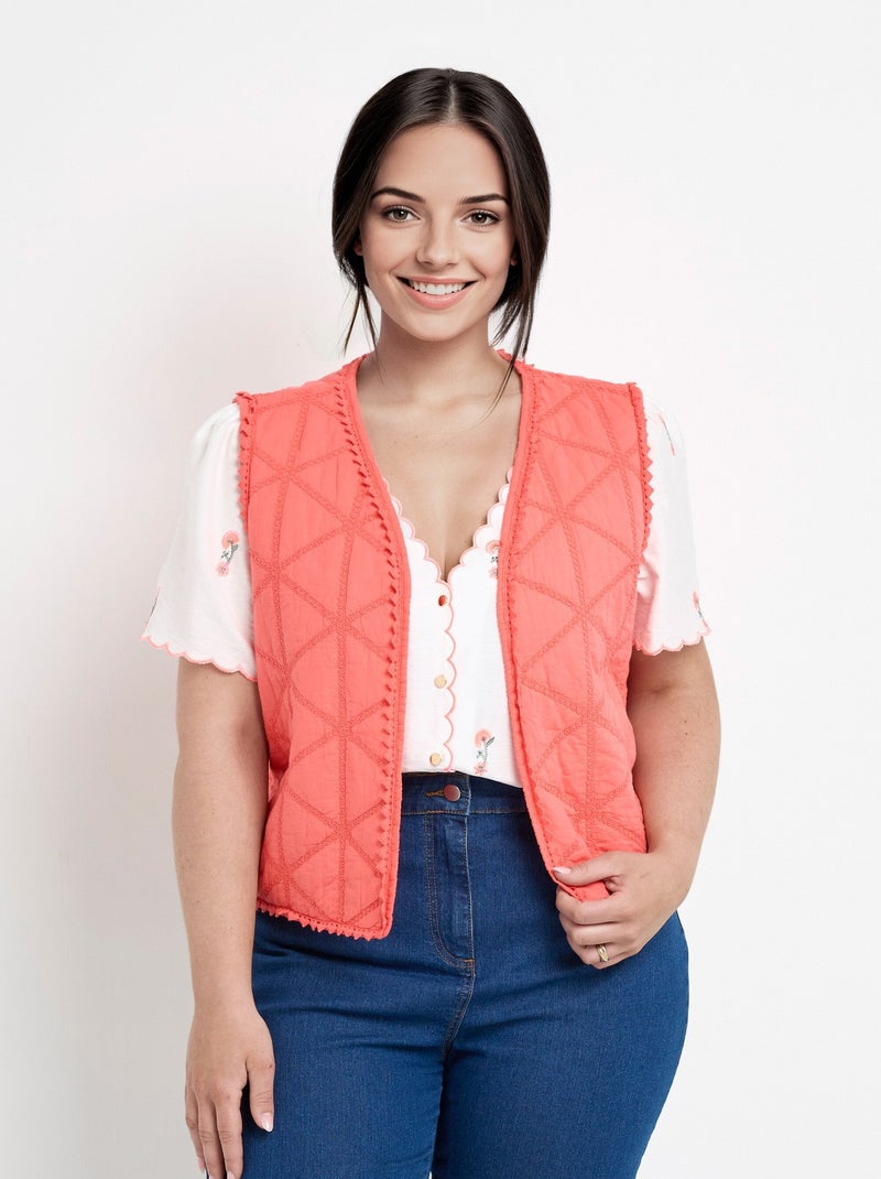 Veste matelassée brodée sans manches Orange corail - Kiabi
