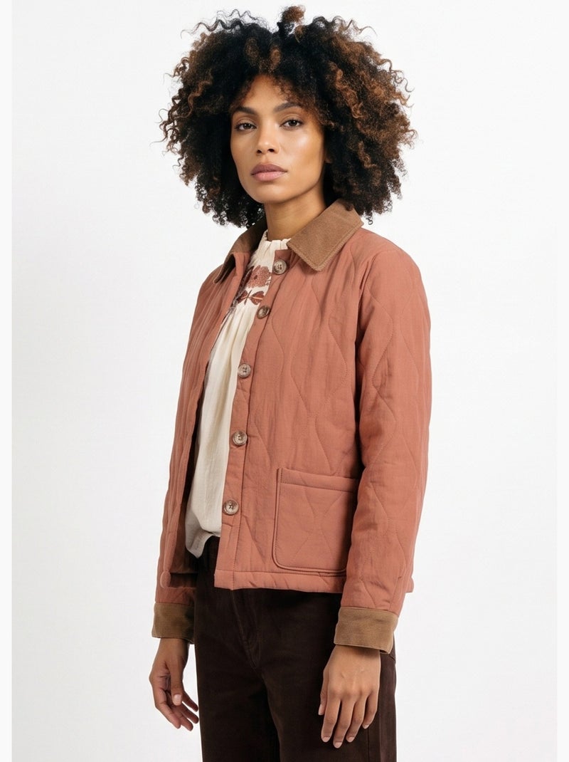 Veste matelassée courte détails velours - afibel Camel - Kiabi