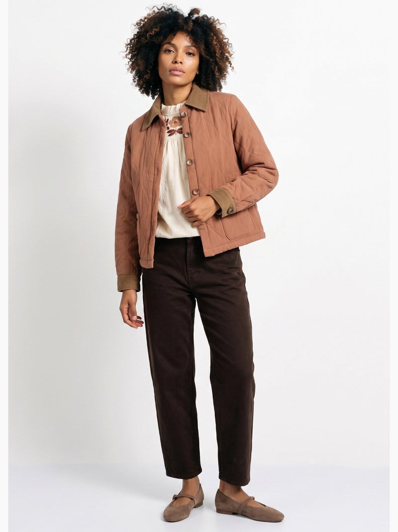 Veste matelassée courte détails velours - afibel Camel - Kiabi
