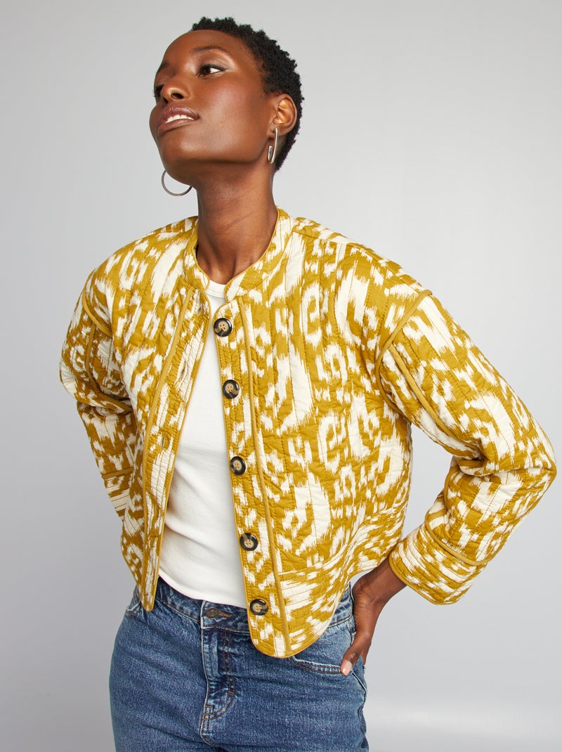 Veste matelassée courte imprimé ikat Vert - Kiabi