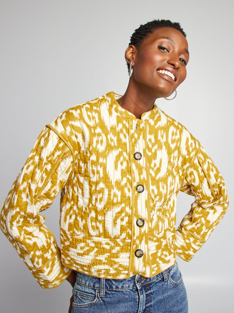 Veste matelassée courte imprimé ikat Vert - Kiabi