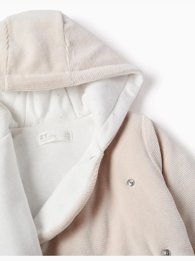 Veste matelassée en velours avec capuche et doublure Gris clair - Kiabi