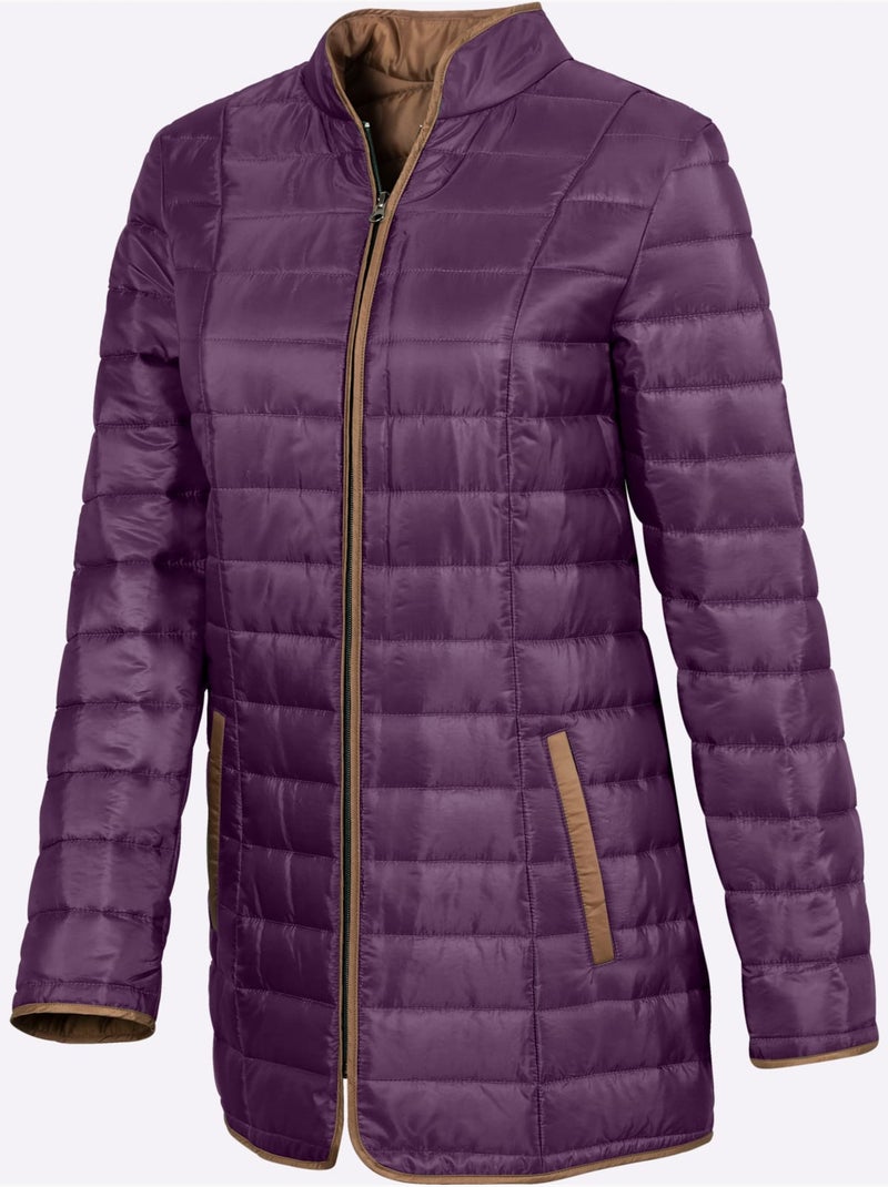 Veste matelassée femme mi-saison avec col montant et manches longues - taille standard - moda vilona Prune - Kiabi