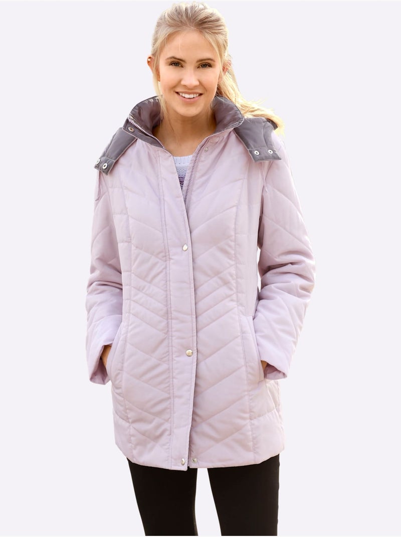 Veste matelassée habillée avec capuche et poches à col montant - taille standard - moda vilona Noir Rose Gris - Kiabi