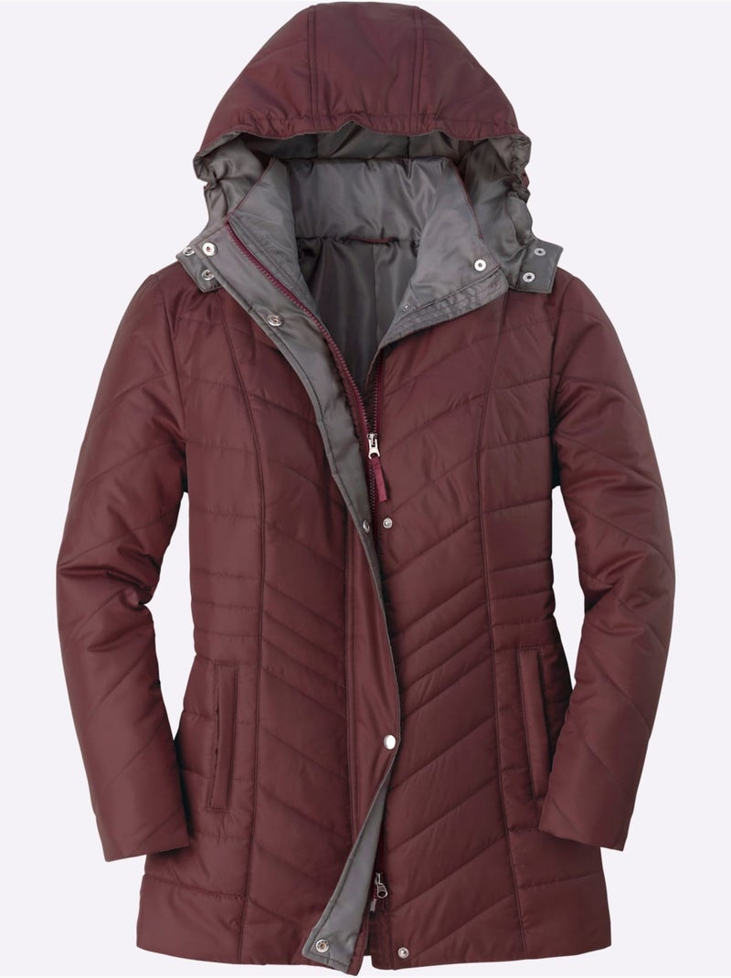 Veste matelassée habillée avec capuche et poches à col transformable - taille standard - moda vilona Gris Bordeaux Gris - Kiabi
