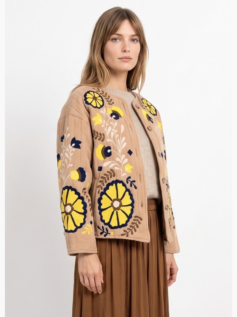 Veste matelassée inspiration bohème - afibel Camel - Kiabi
