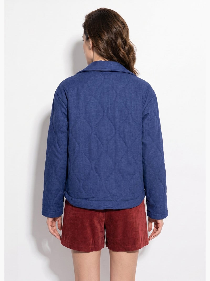 Veste matelassée poignets revers vichy - afibel Bleu jean - Kiabi
