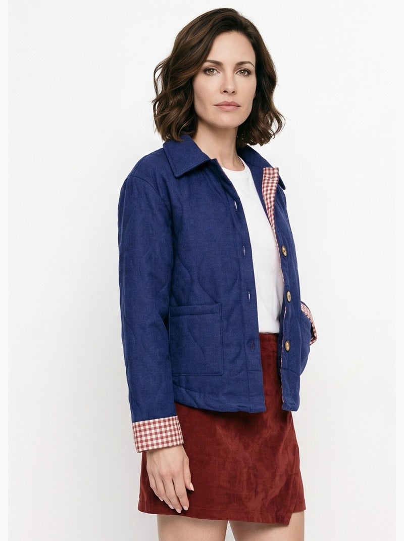 Veste matelassée poignets revers vichy - afibel Bleu jean - Kiabi