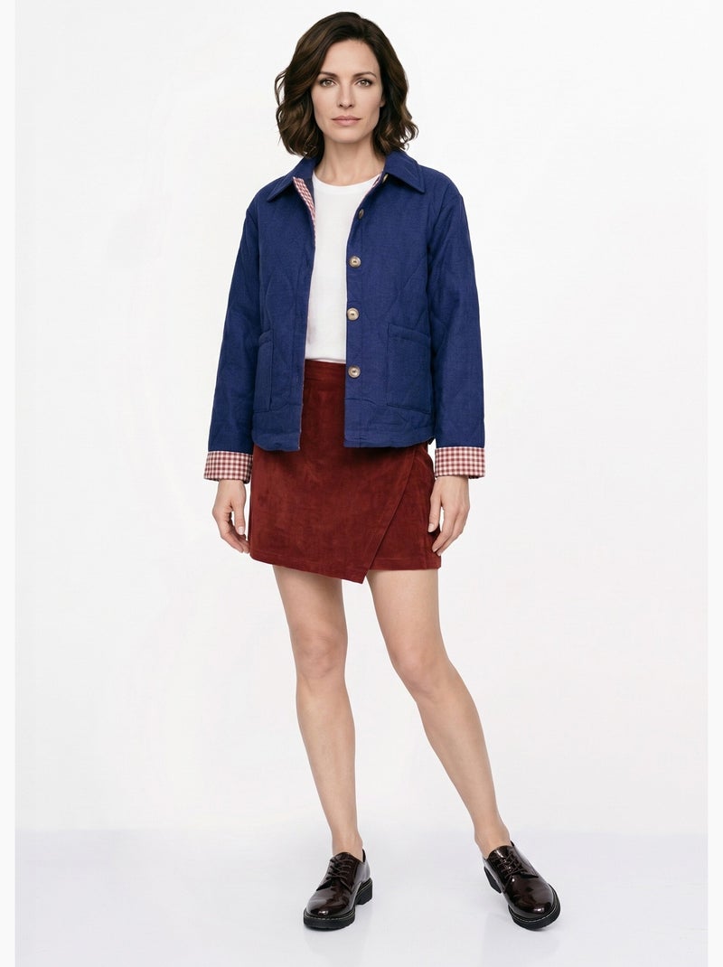 Veste matelassée poignets revers vichy - afibel Bleu jean - Kiabi