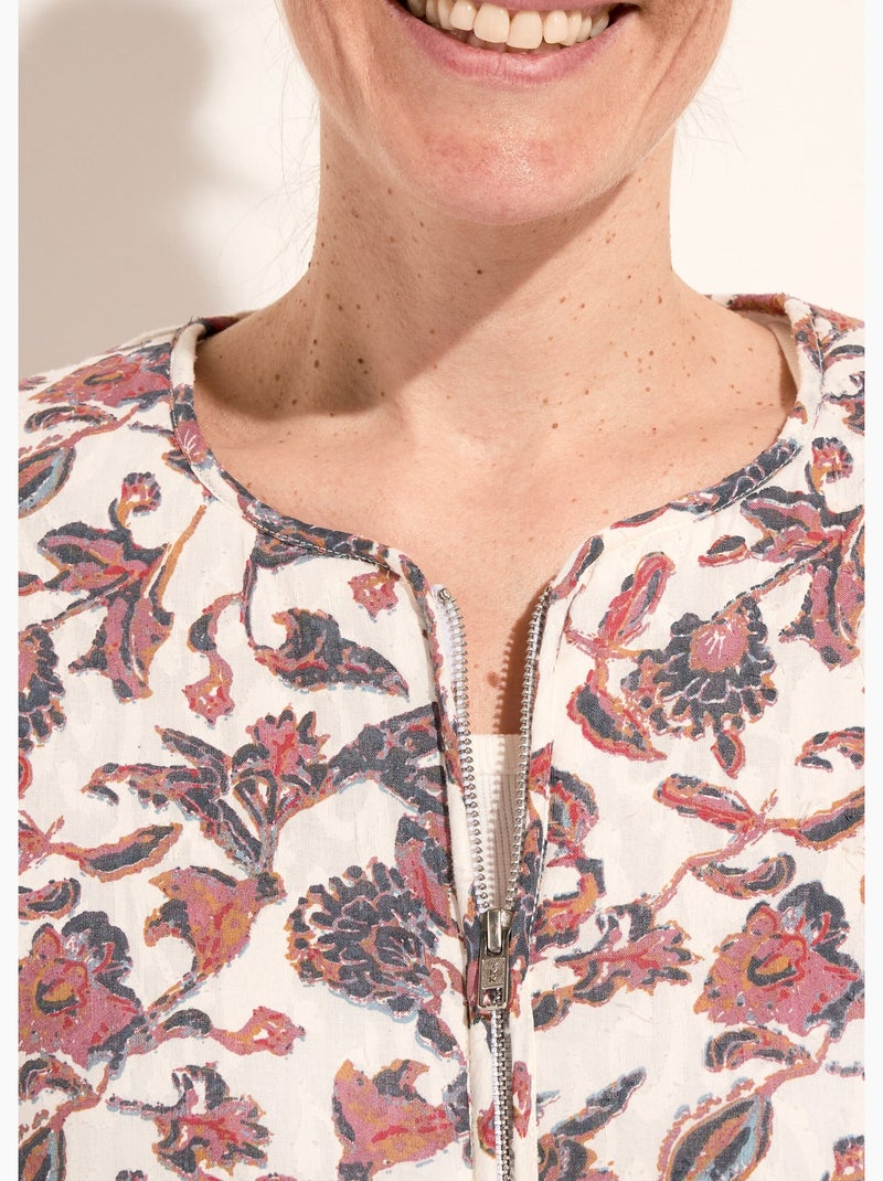 Veste matelassée sans col zippée imprimée - afibel Ecru - Kiabi