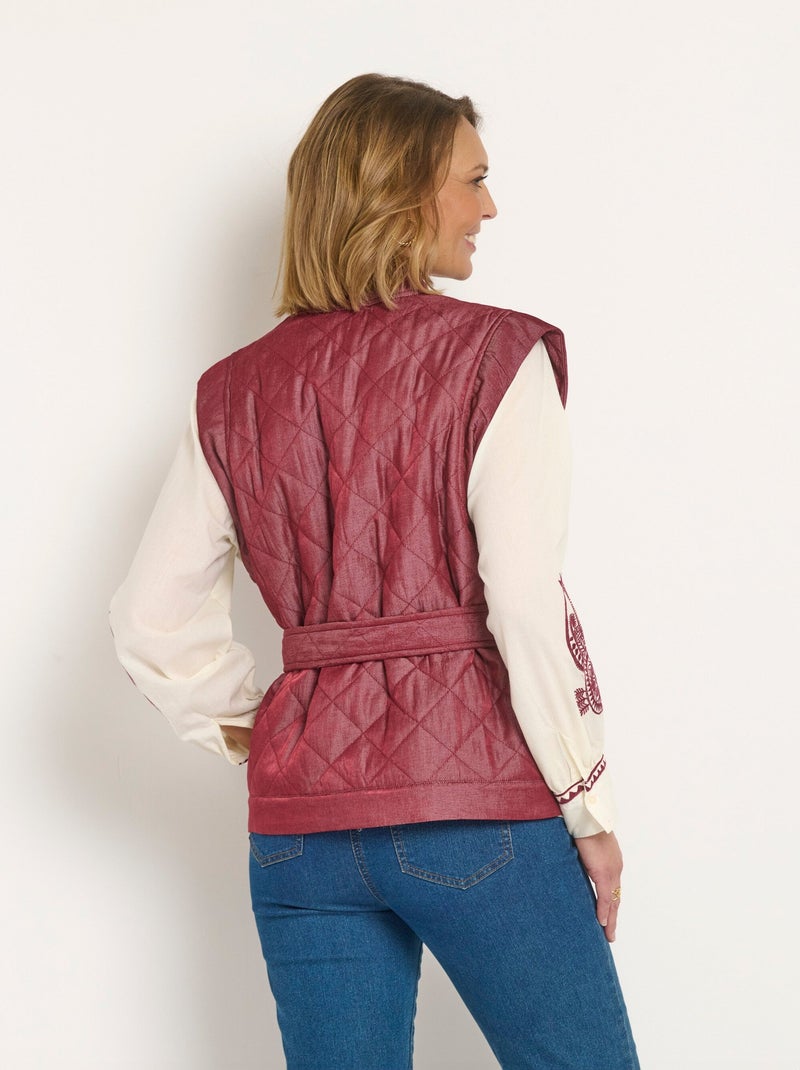 Veste matelassée sans manches avec ceinture - Afibel Bordeaux - Kiabi