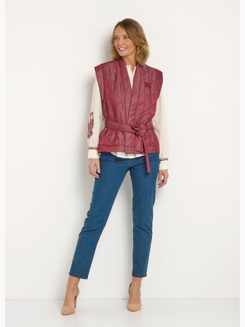 Veste matelassée sans manches avec ceinture - Afibel Bordeaux - Kiabi
