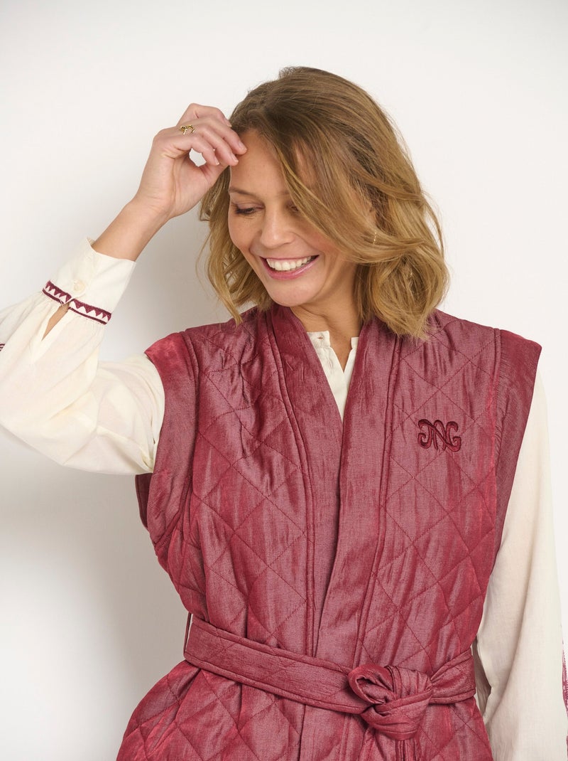 Veste matelassée sans manches avec ceinture - Afibel Bordeaux - Kiabi