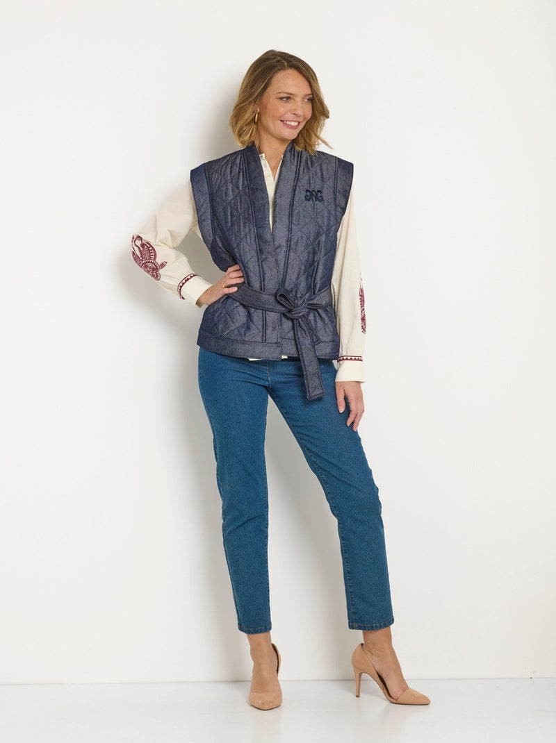 Veste matelassée sans manches avec ceinture - Afibel Indigo - Kiabi