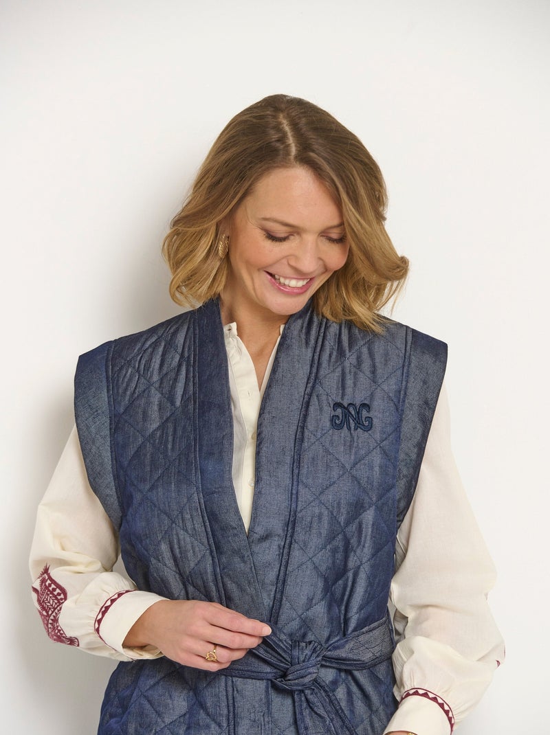 Veste matelassée sans manches avec ceinture - Afibel Indigo - Kiabi