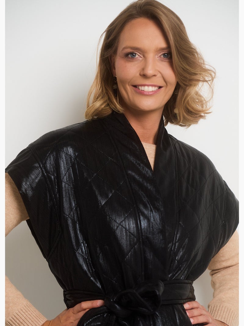 Veste matelassée sans manches ceinturée Noir - Kiabi