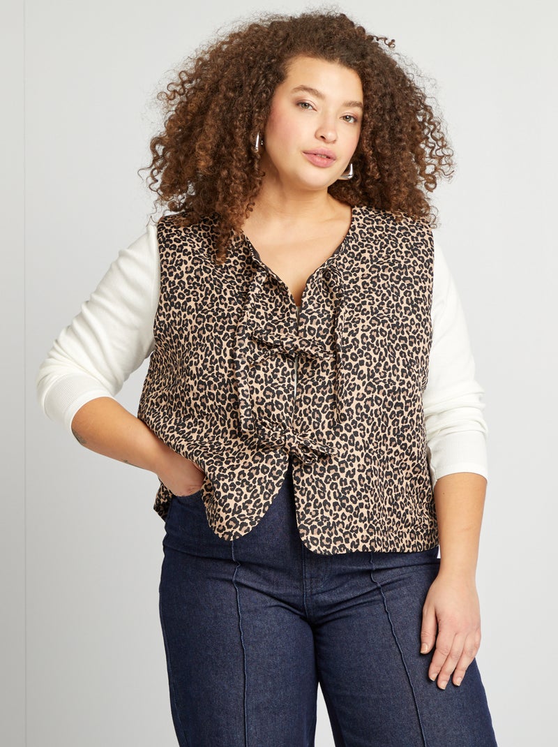 Veste En Cuir Noir Marvin Richards - Doublure Léopard, Taille M, Occasion Très Bon état