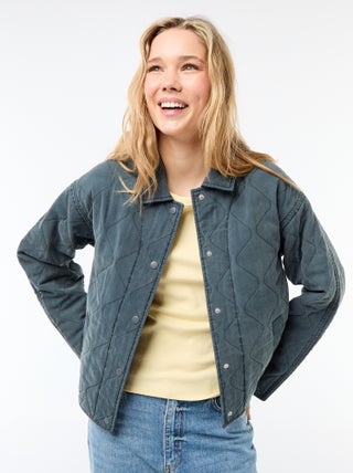 Veste matelassée unie avec col chemise