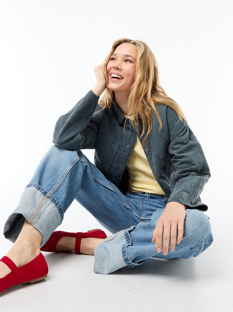 Veste matelassée unie avec col chemise Gris foncé/anthracite - Kiabi