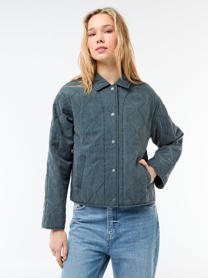 Veste matelassée unie avec col chemise Gris foncé/anthracite - Kiabi